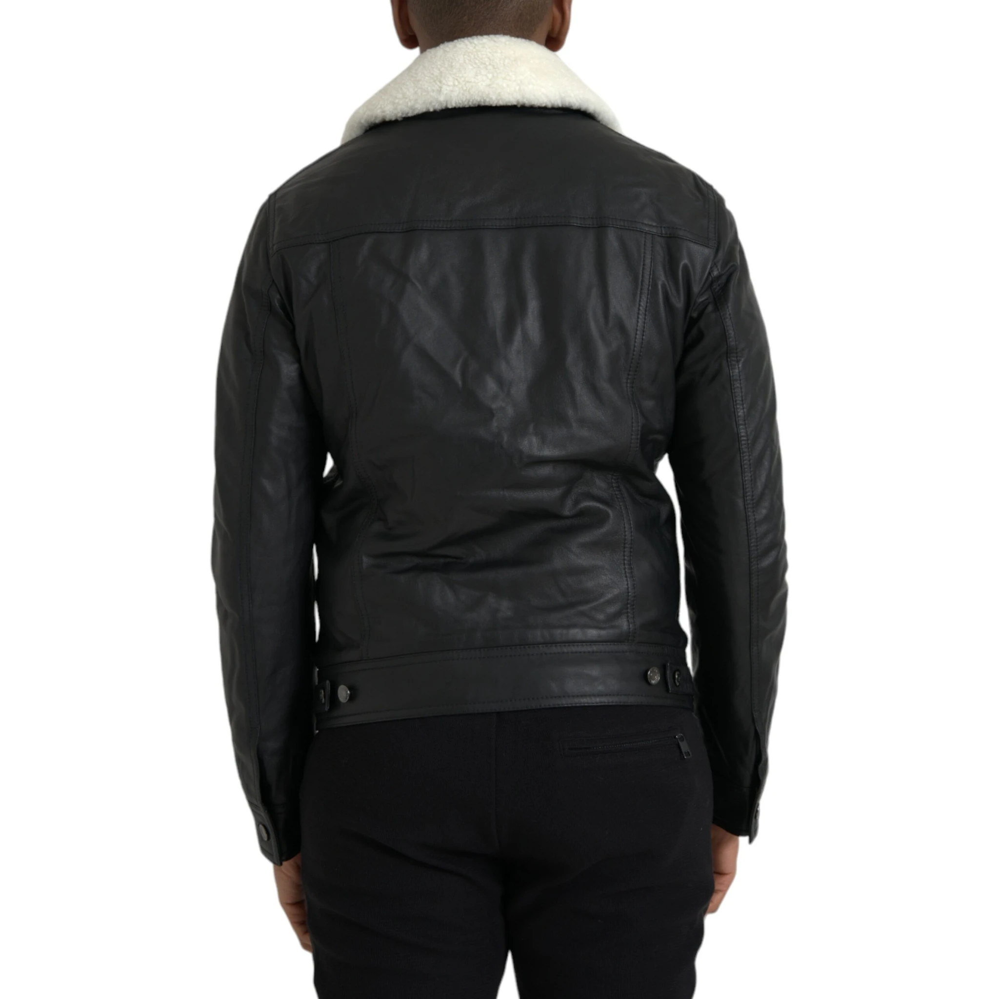 Black Leather Fur Collar Biker Coat Jacket