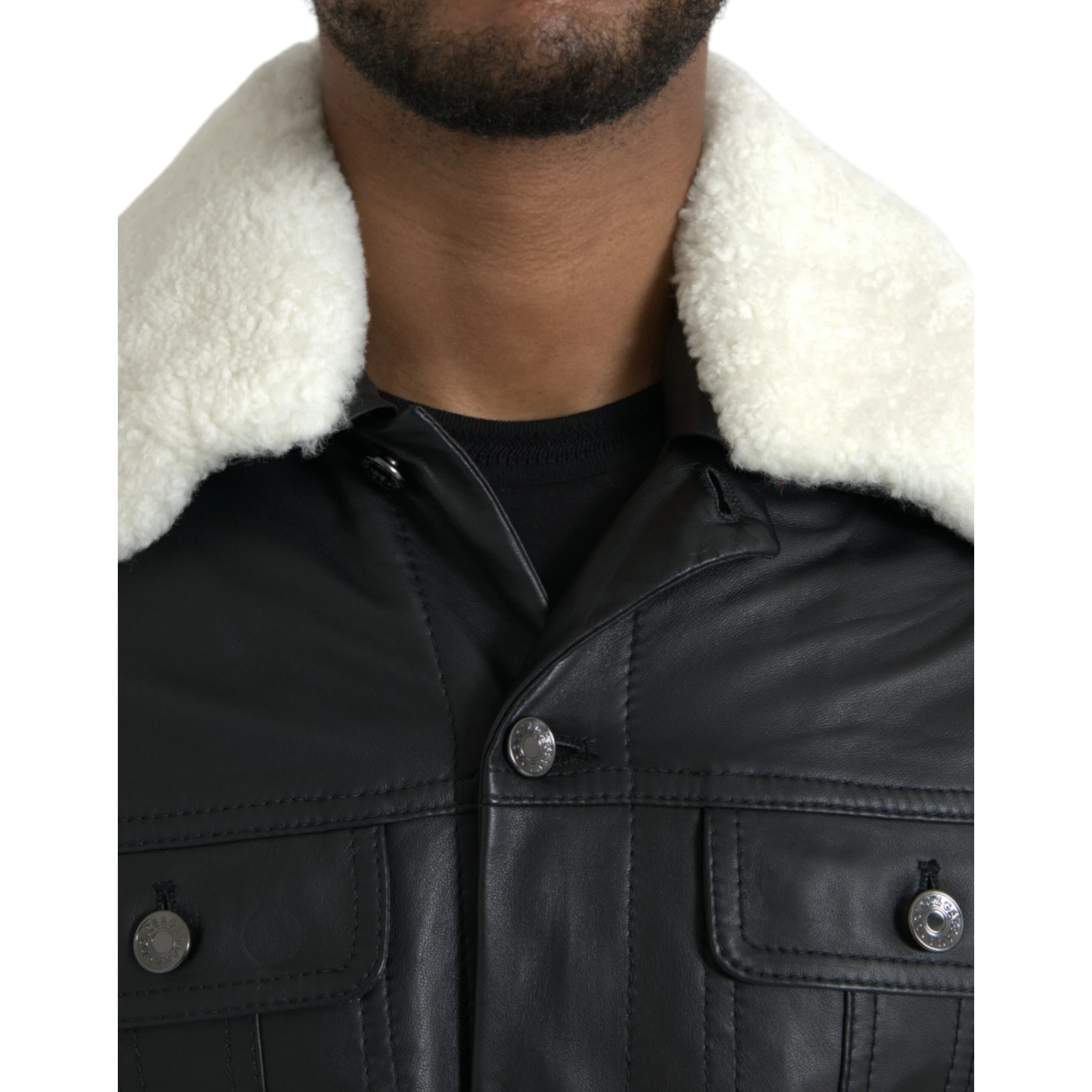 Black Leather Fur Collar Biker Coat Jacket