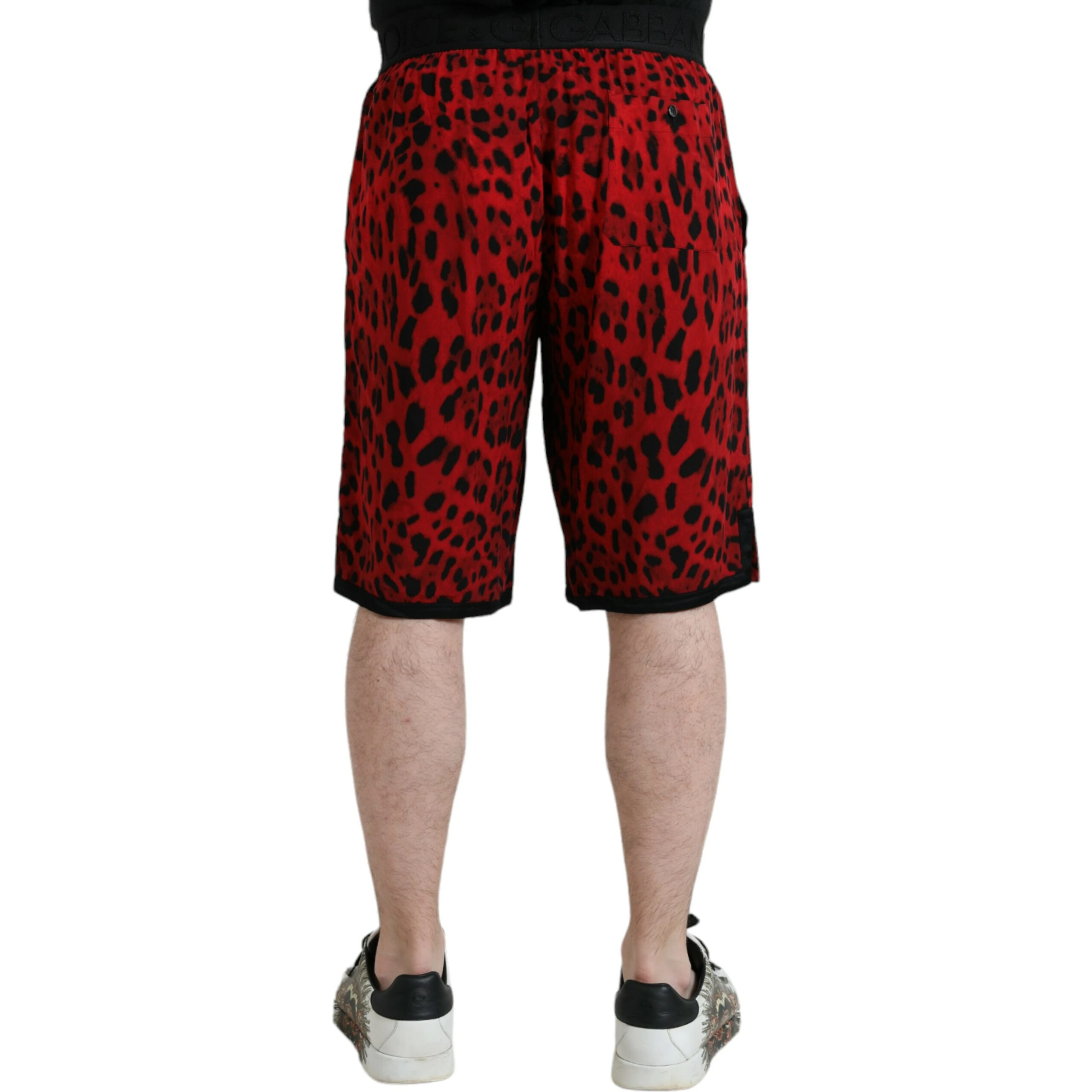 Red Leopard Print Viscose Bermuda Shorts