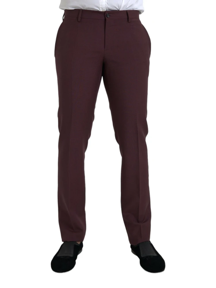 Maroon Wool Men Slim Fit Dress Pants