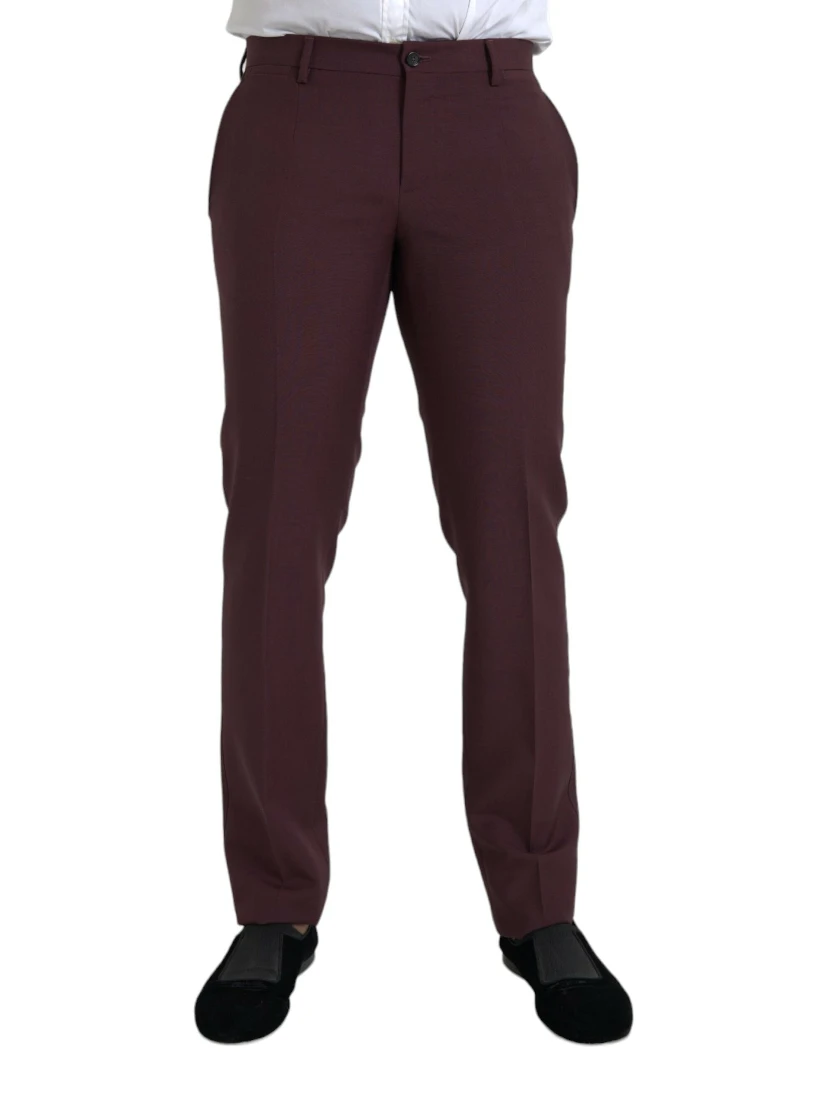 Maroon Wool Men Slim Fit Dress Pants