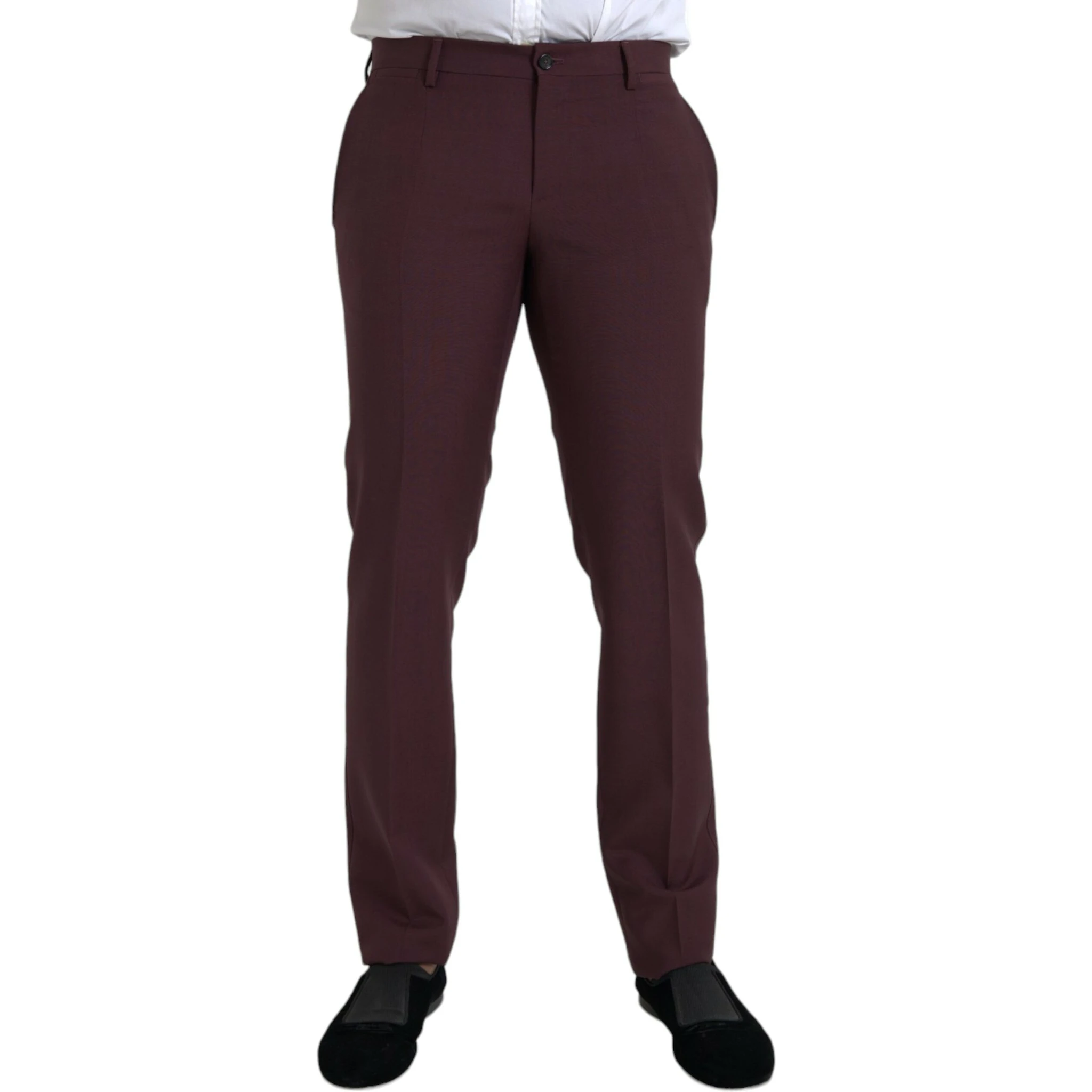 Maroon Wool Men Slim Fit Dress Pants