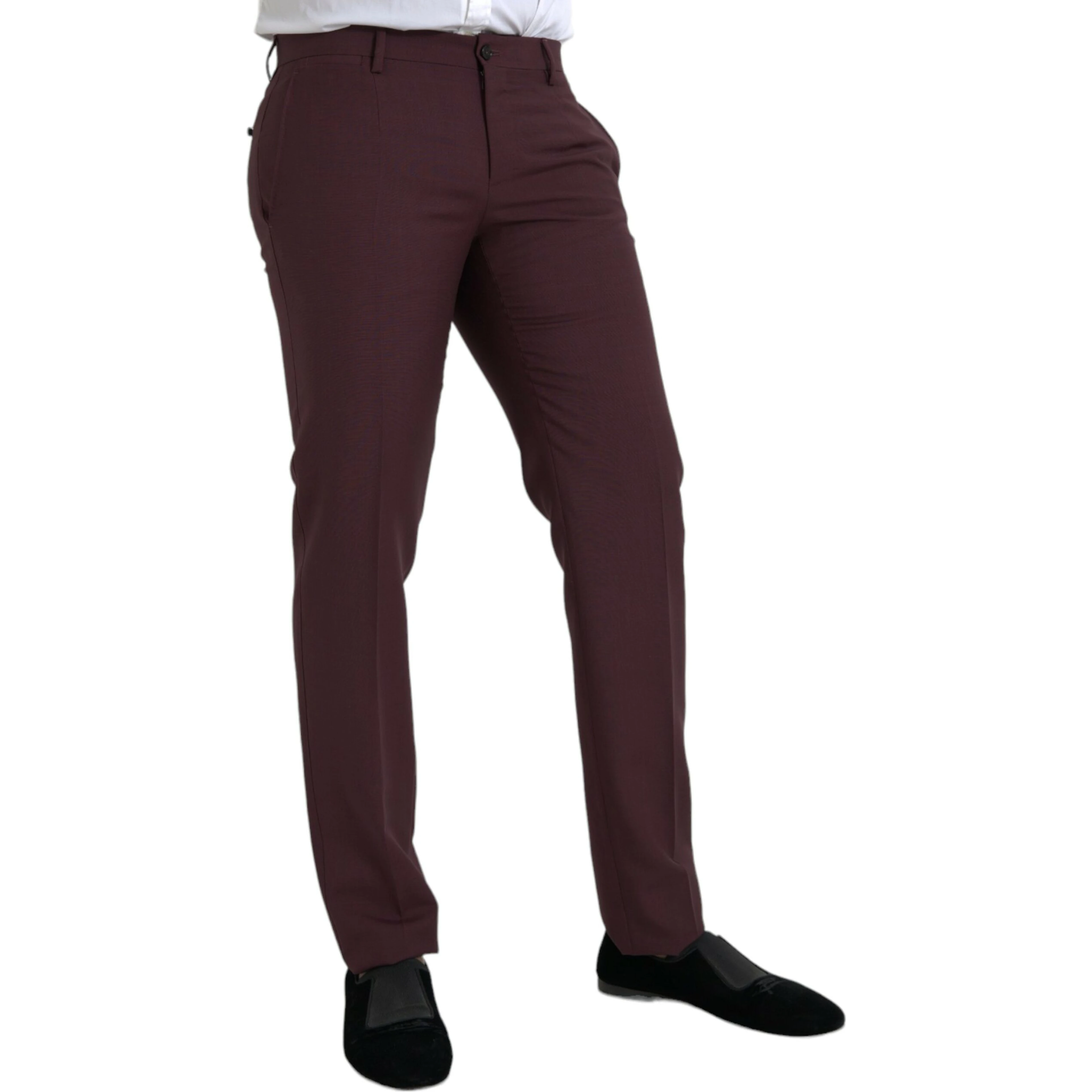 Maroon Wool Men Slim Fit Dress Pants