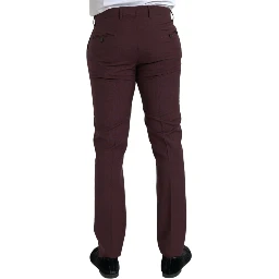 Maroon Wool Men Slim Fit Dress Pants