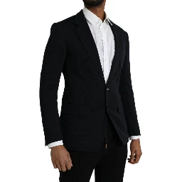 Black Wool Notch Single Breasted Coat Blazer