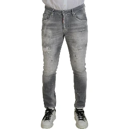 Gray Washed Cotton Slim Fit Casual Men Denim Jeans