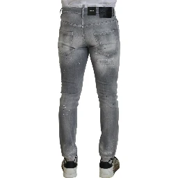 Gray Washed Cotton Slim Fit Casual Men Denim Jeans
