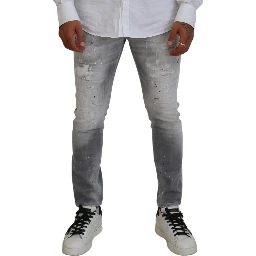 Gray Washed Cotton Slim Fit Casual Men Denim Jeans