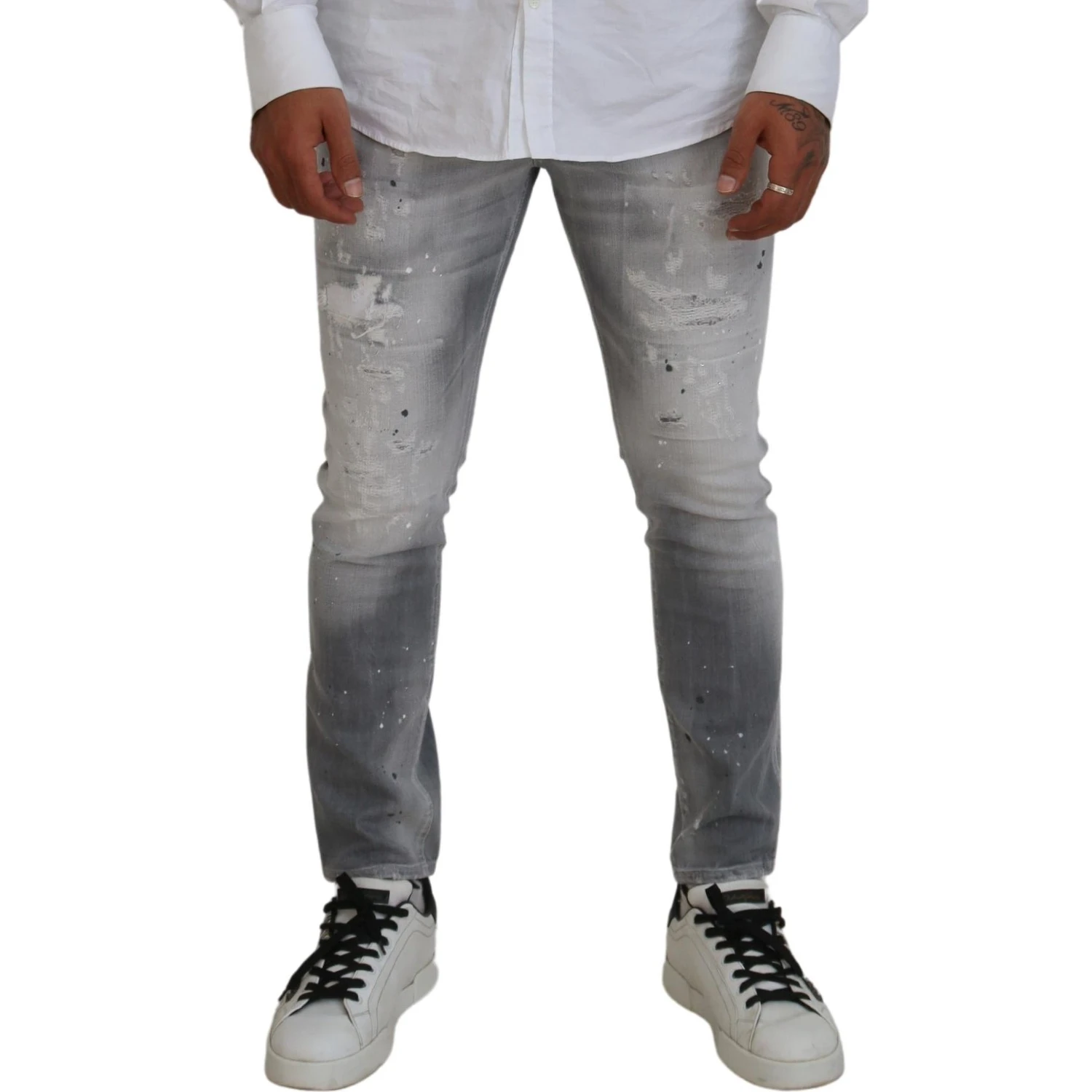 Gray Washed Cotton Slim Fit Casual Men Denim Jeans