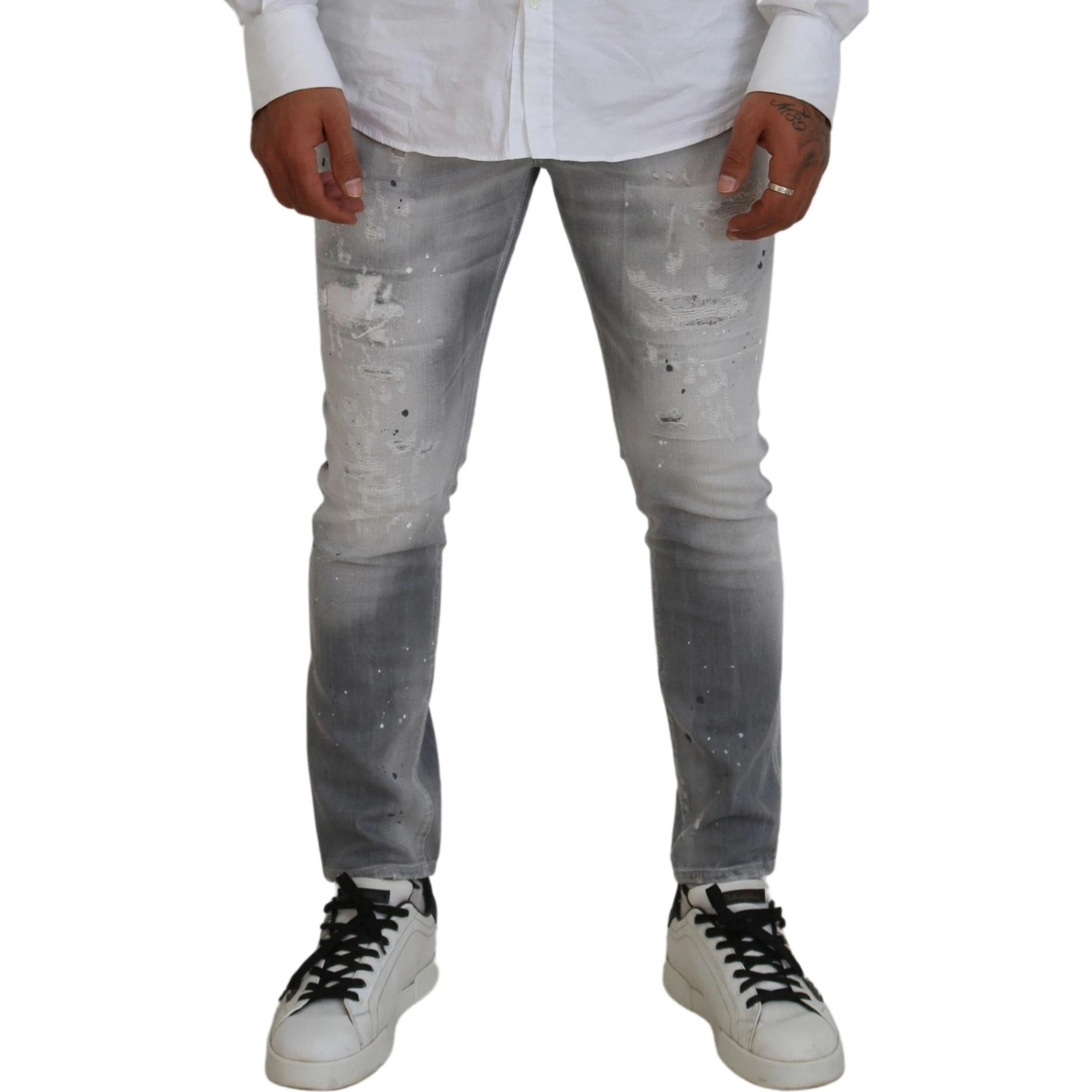 Gray Washed Cotton Slim Fit Casual Men Denim Jeans