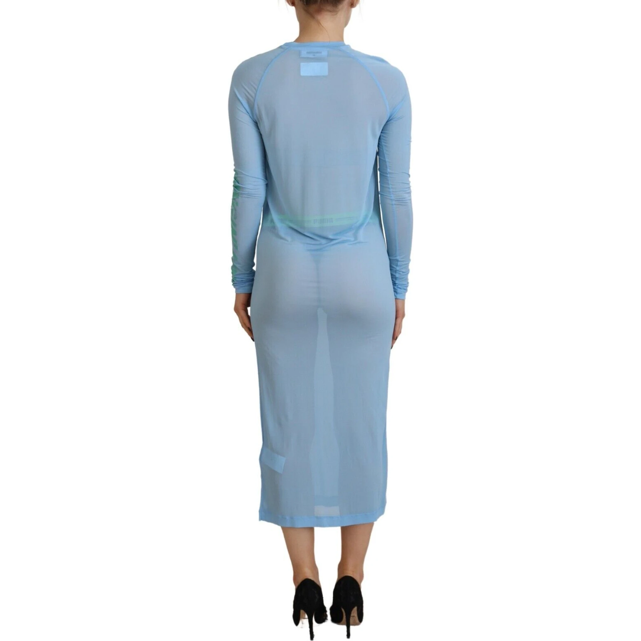 Blue Printed Viscose Long Sleeves Cover Up Dress