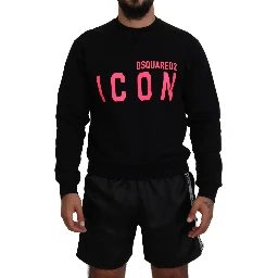 Black Printed Long Sleeves Pullover Sweater