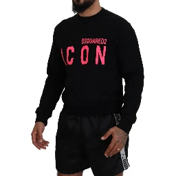 Black Printed Long Sleeves Pullover Sweater