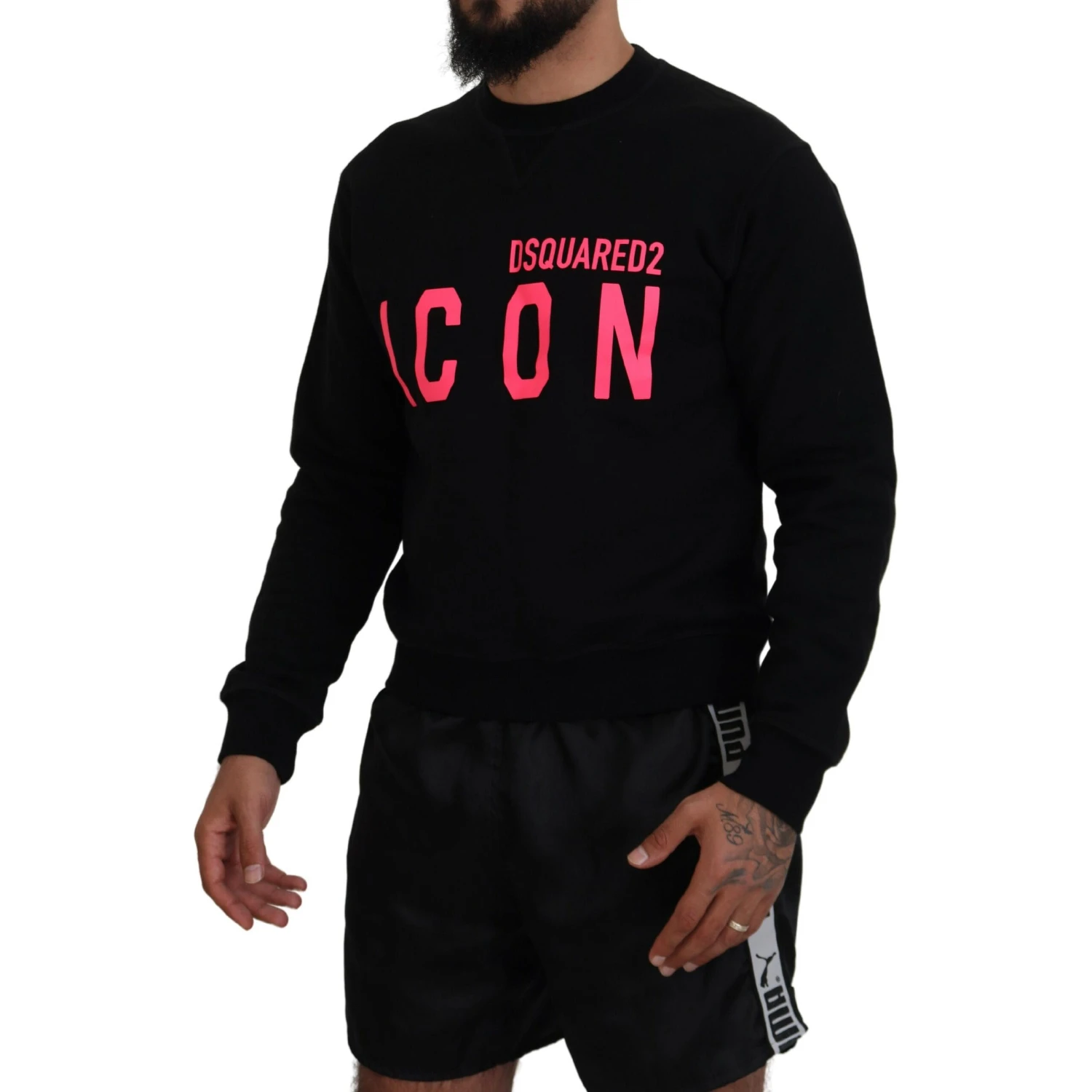 Black Printed Long Sleeves Pullover Sweater