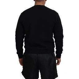 Black Printed Long Sleeves Pullover Sweater