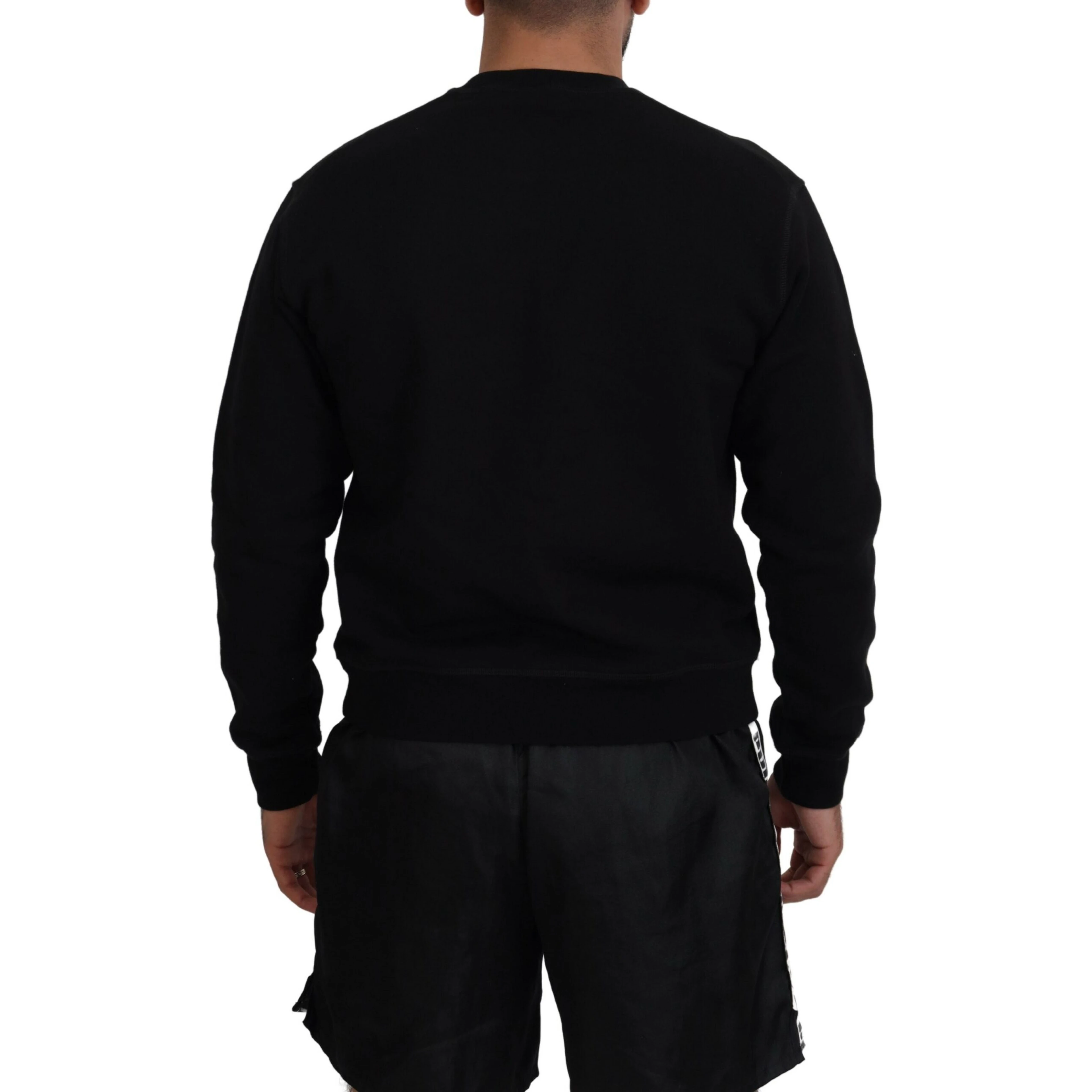 Black Printed Long Sleeves Pullover Sweater