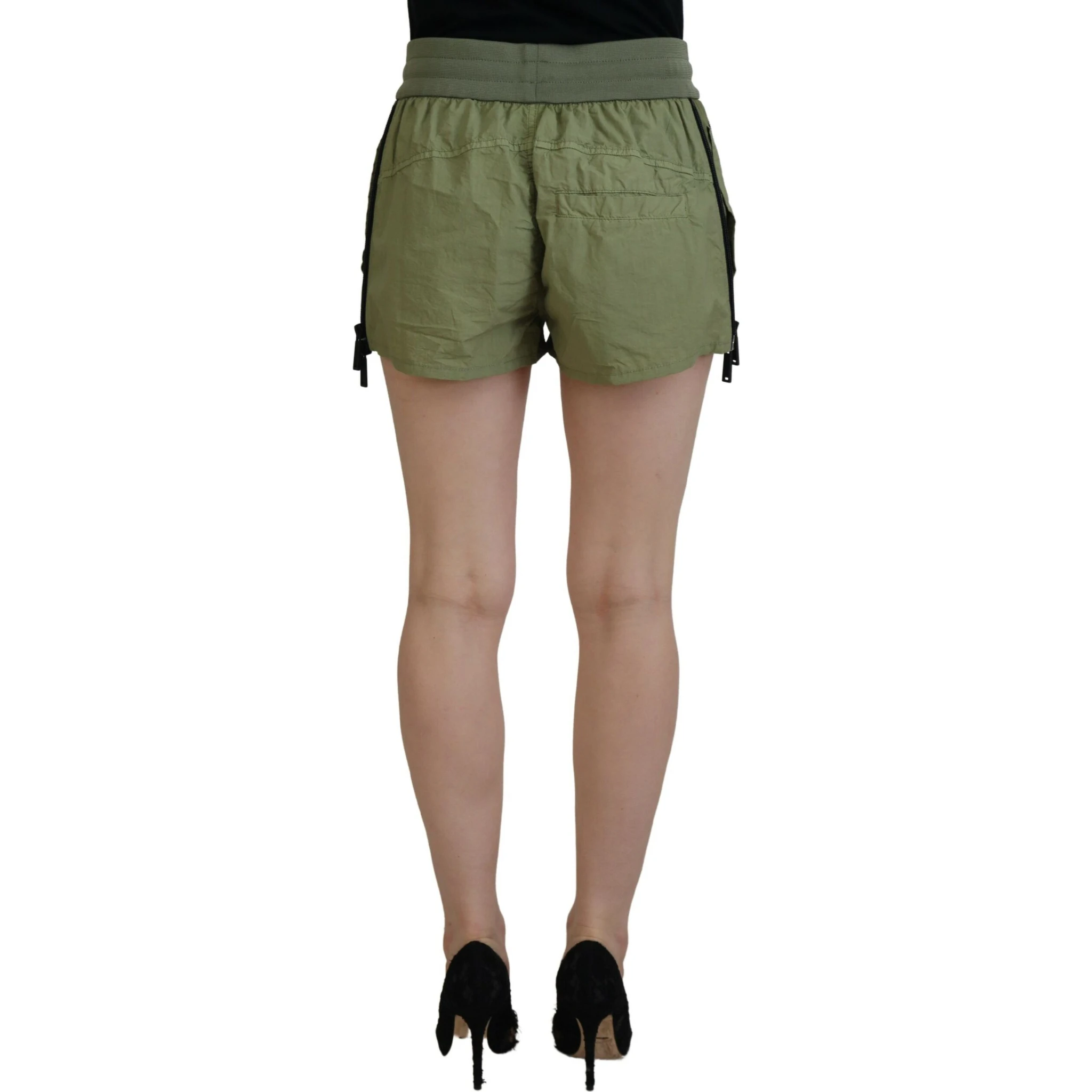 Green Cotton Mid Waist Drawstring Tapered Shorts