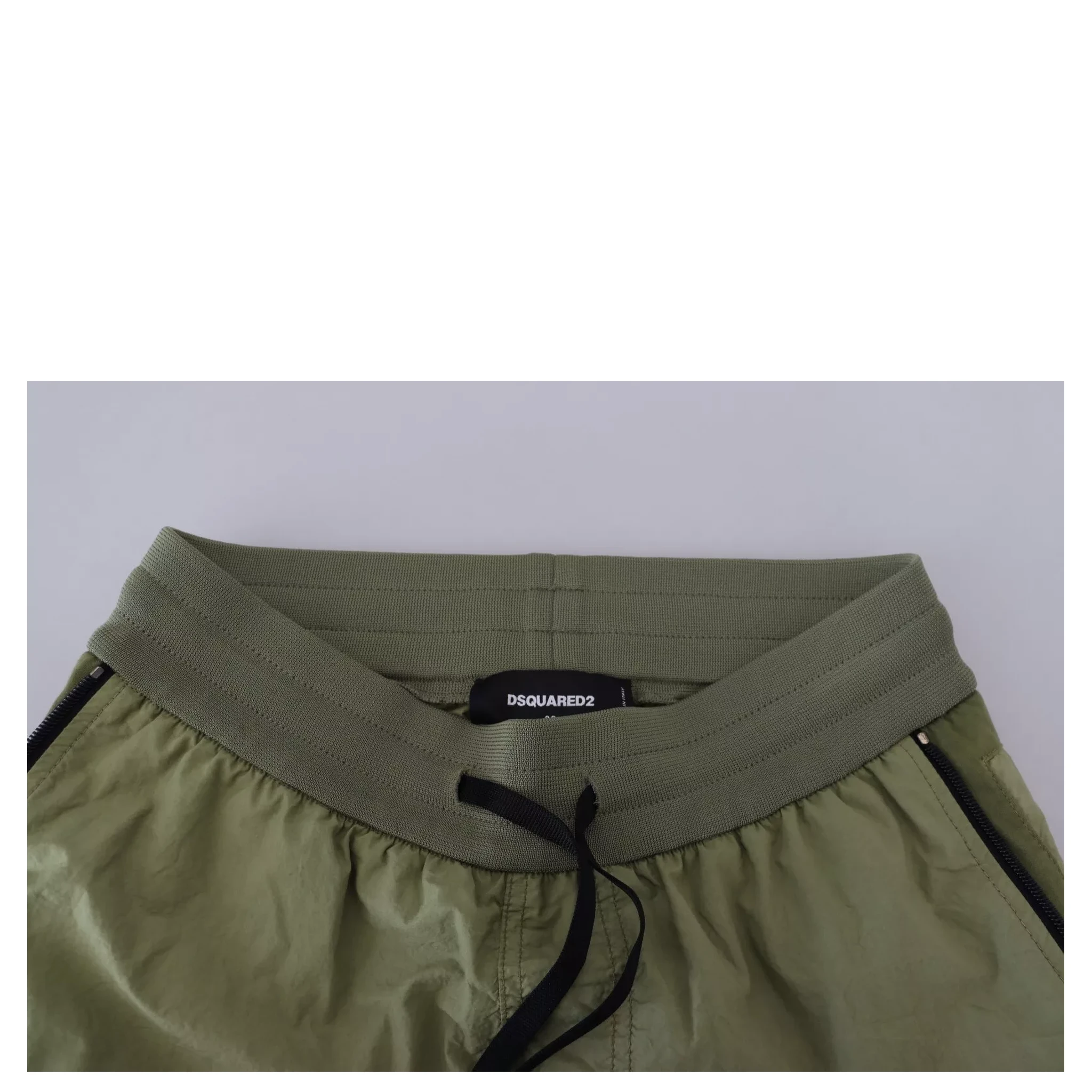 Green Cotton Mid Waist Drawstring Tapered Shorts