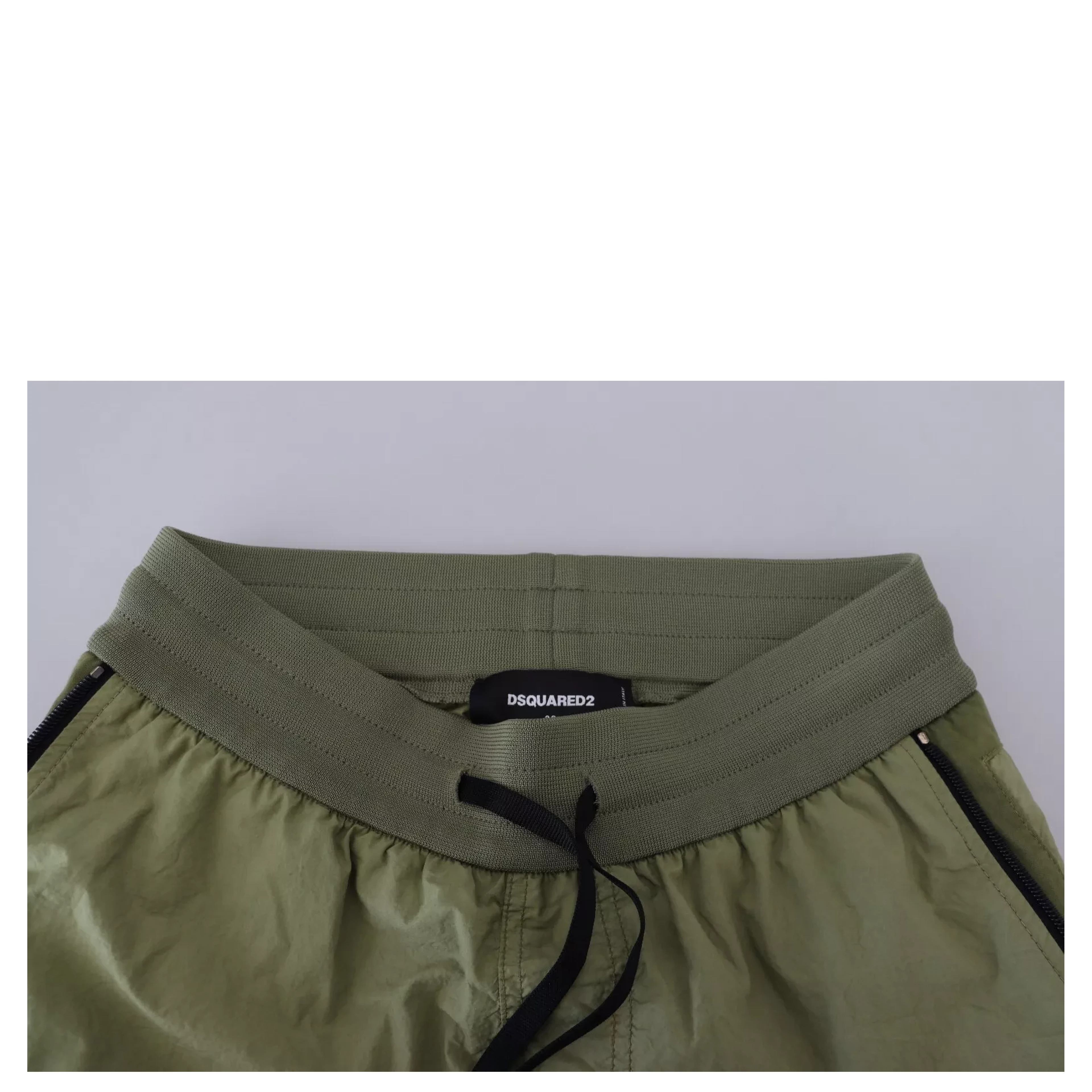 Green Cotton Mid Waist Drawstring Tapered Shorts