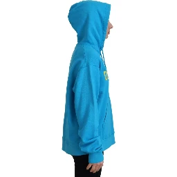 Blue Logo Print Cotton Hoodie Sweatshirt Sweater