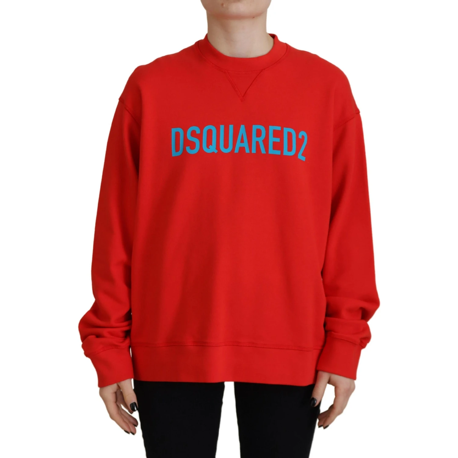 Red Cotton Printed Crew Neck Long Sleeve Sweater