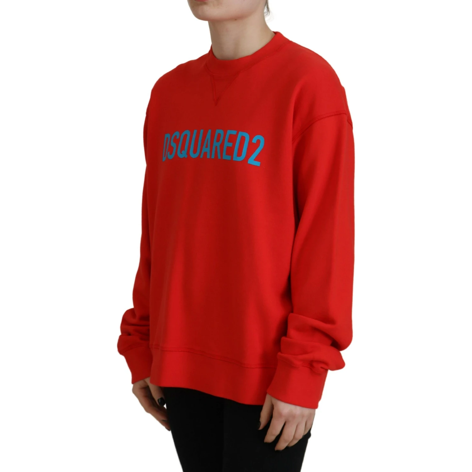 Red Cotton Printed Crew Neck Long Sleeve Sweater