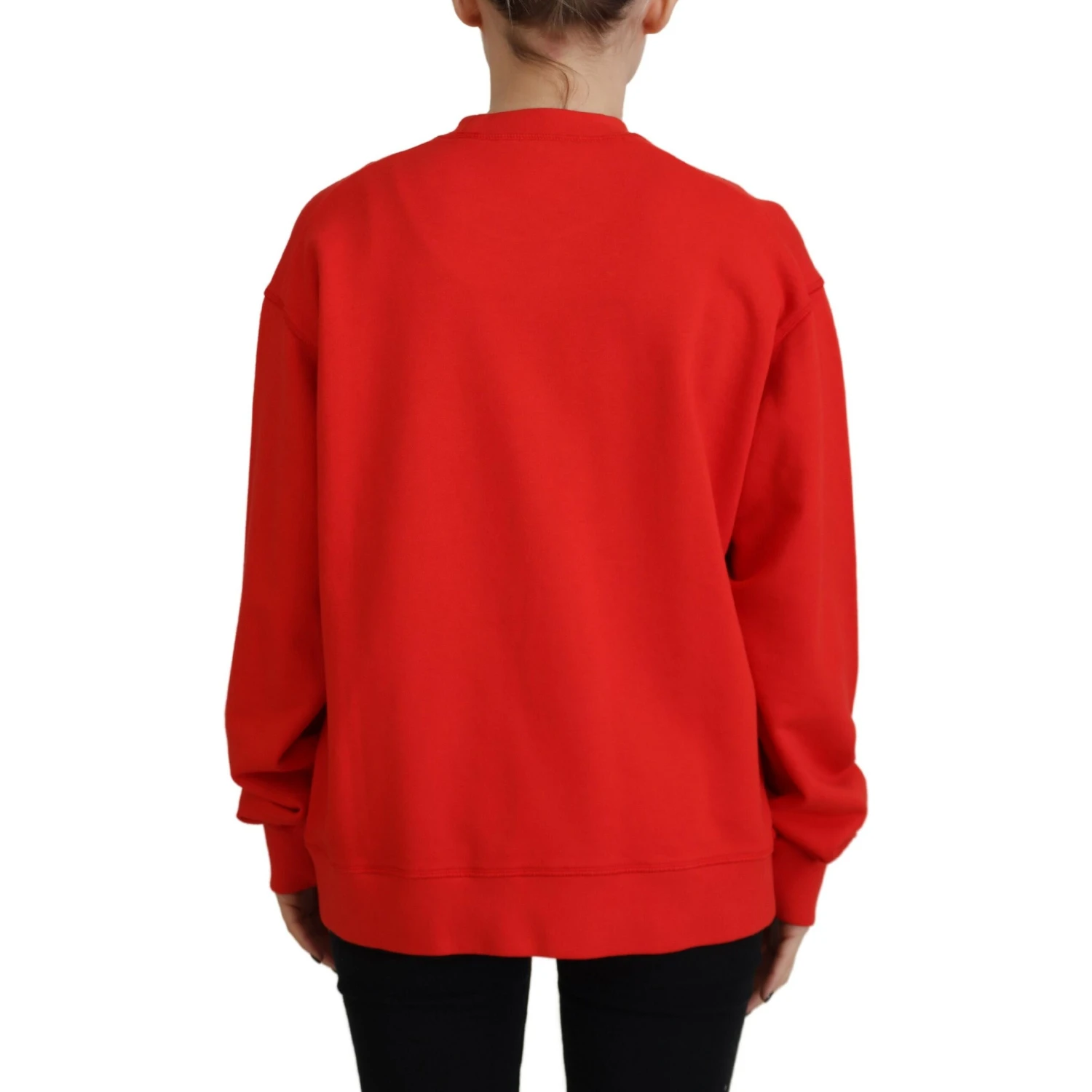 Red Cotton Printed Crew Neck Long Sleeve Sweater