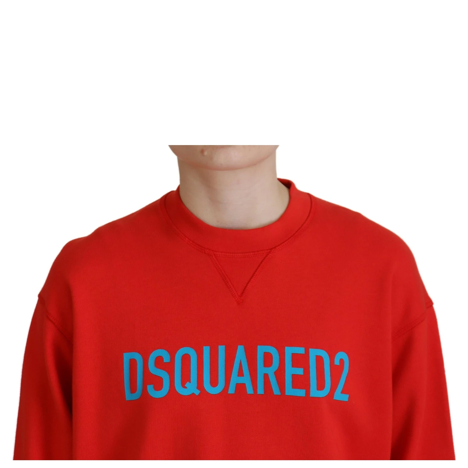 Red Cotton Printed Crew Neck Long Sleeve Sweater