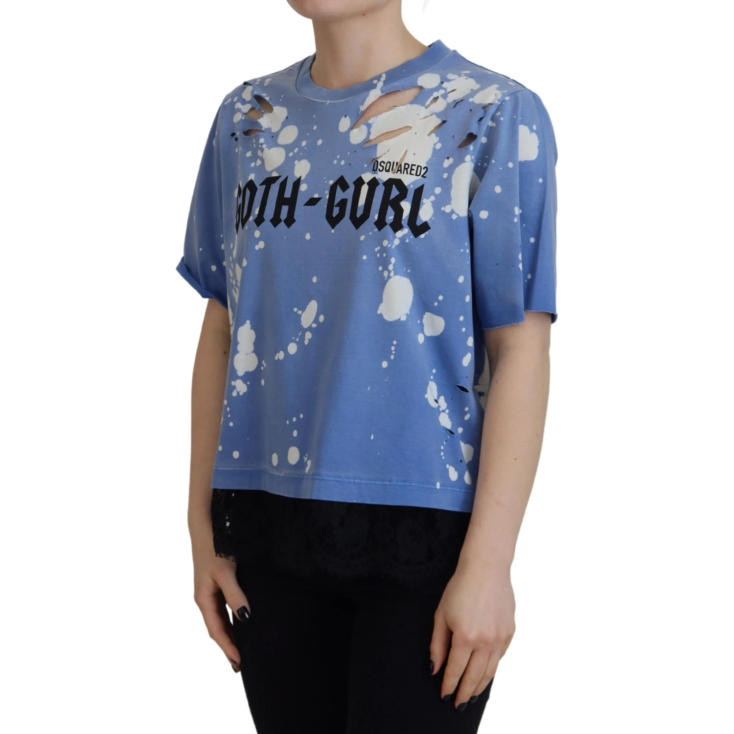 Blue Goth Gurl Print Black Lace Cotton Tee T-shirt