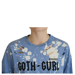 Blue Goth Gurl Print Black Lace Cotton Tee T-shirt