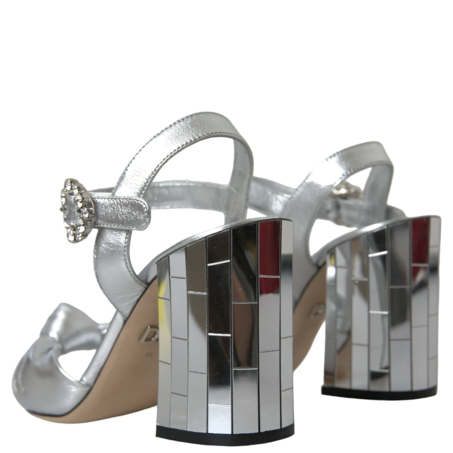 Silver Lambskin Leather Heels Sandals Shoes