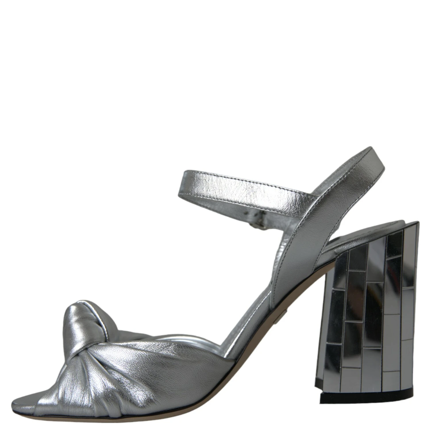 Silver Lambskin Leather Heels Sandals Shoes