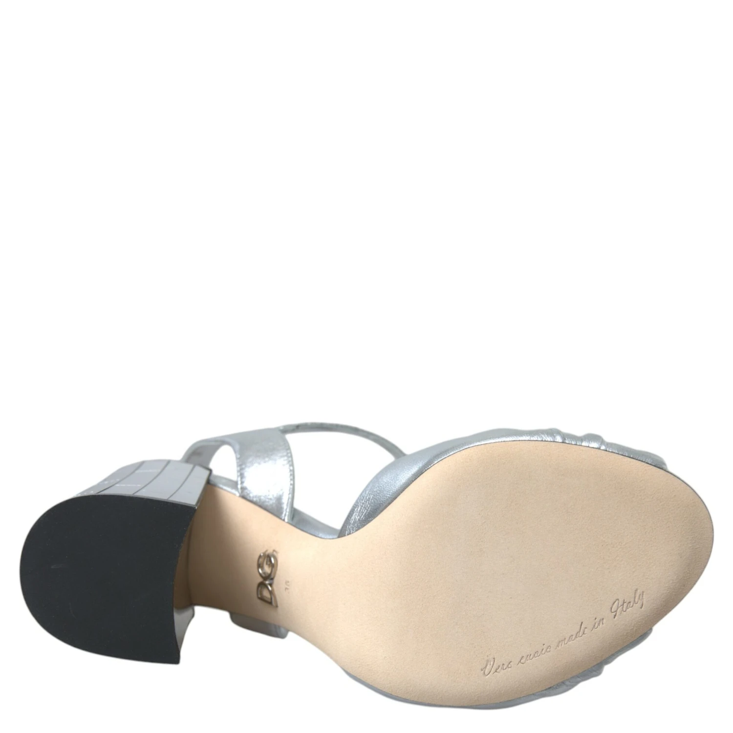 Silver Lambskin Leather Heels Sandals Shoes