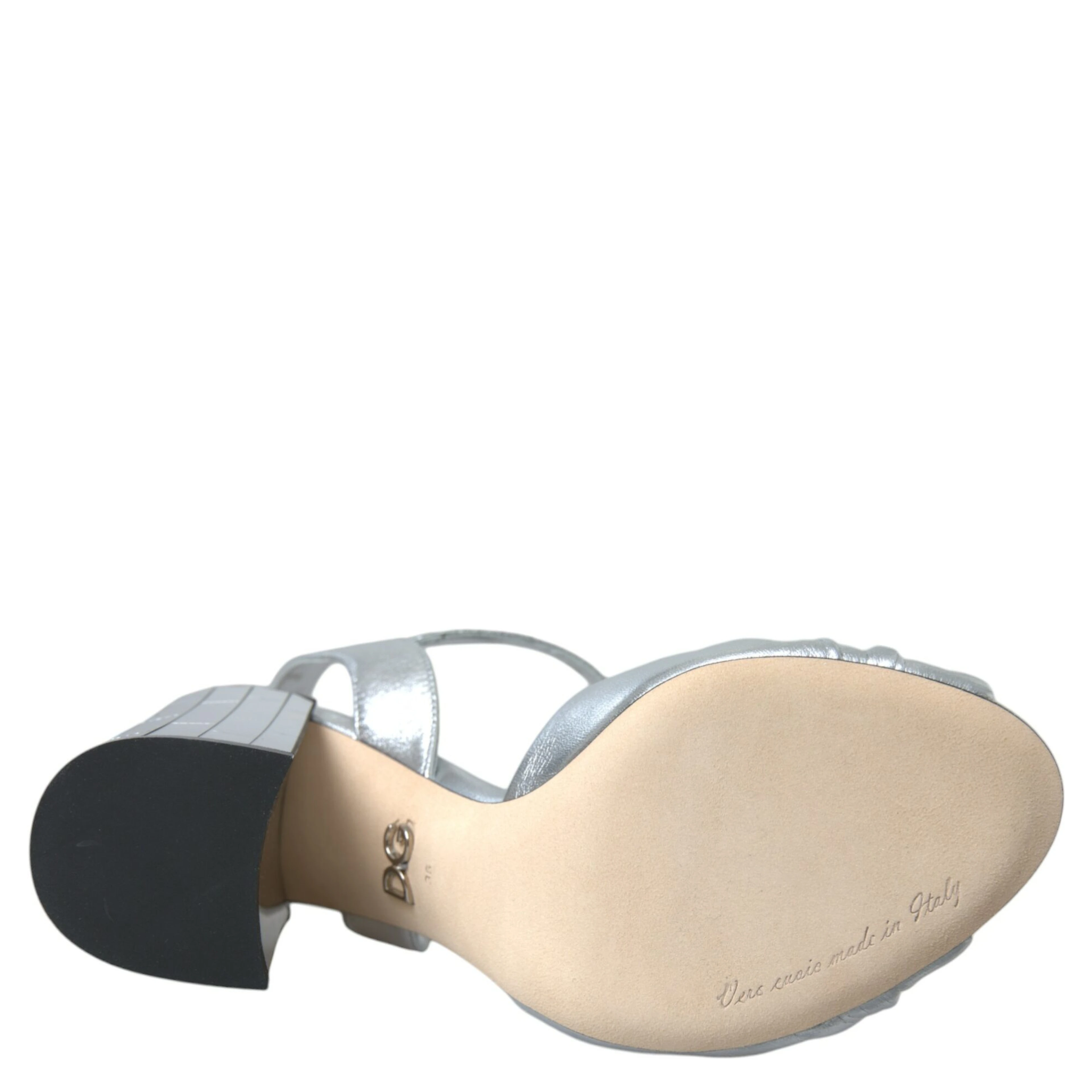 Silver Lambskin Leather Heels Sandals Shoes