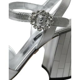 Silver Lambskin Leather Heels Sandals Shoes