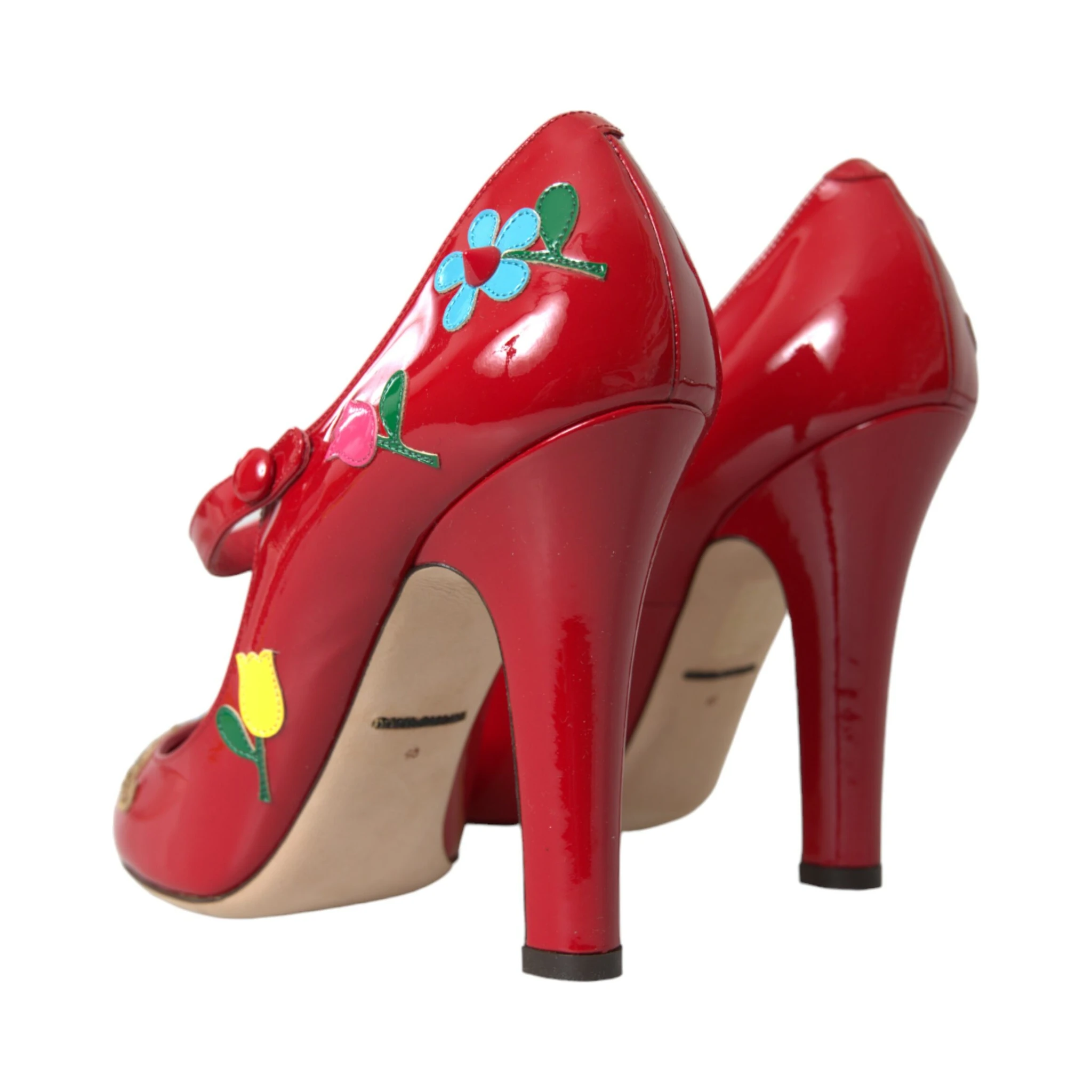 Red Leather Embellished Mary Jane Pumps Heels Shoes