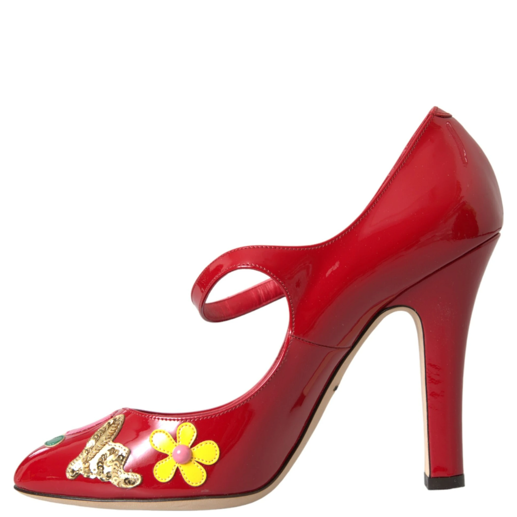 Red Leather Embellished Mary Jane Pumps Heels Shoes