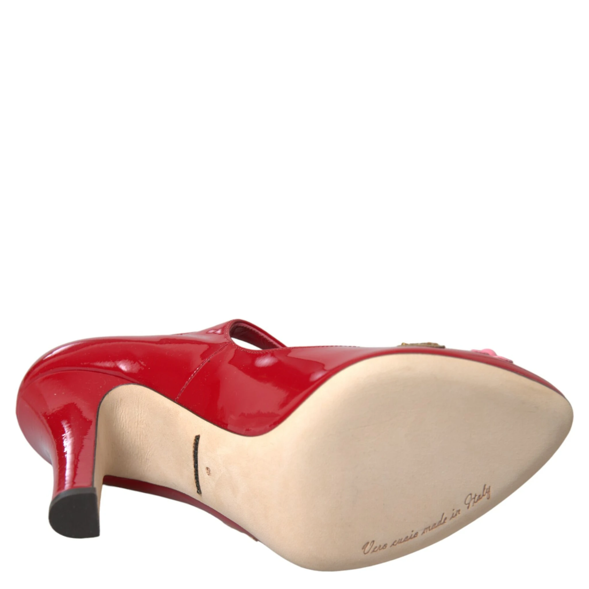 Red Leather Embellished Mary Jane Pumps Heels Shoes