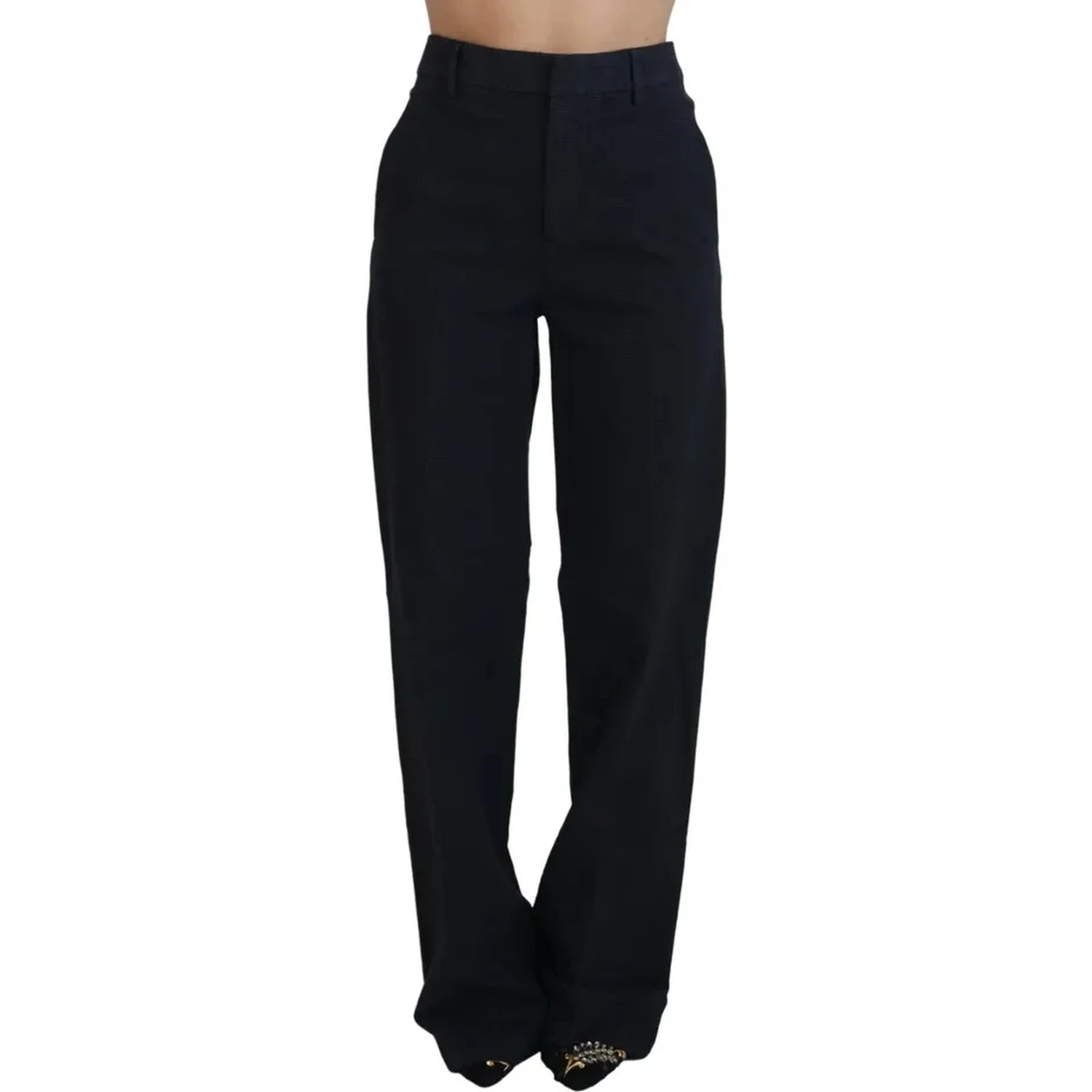 Black Checkered High Waist Straight Pants