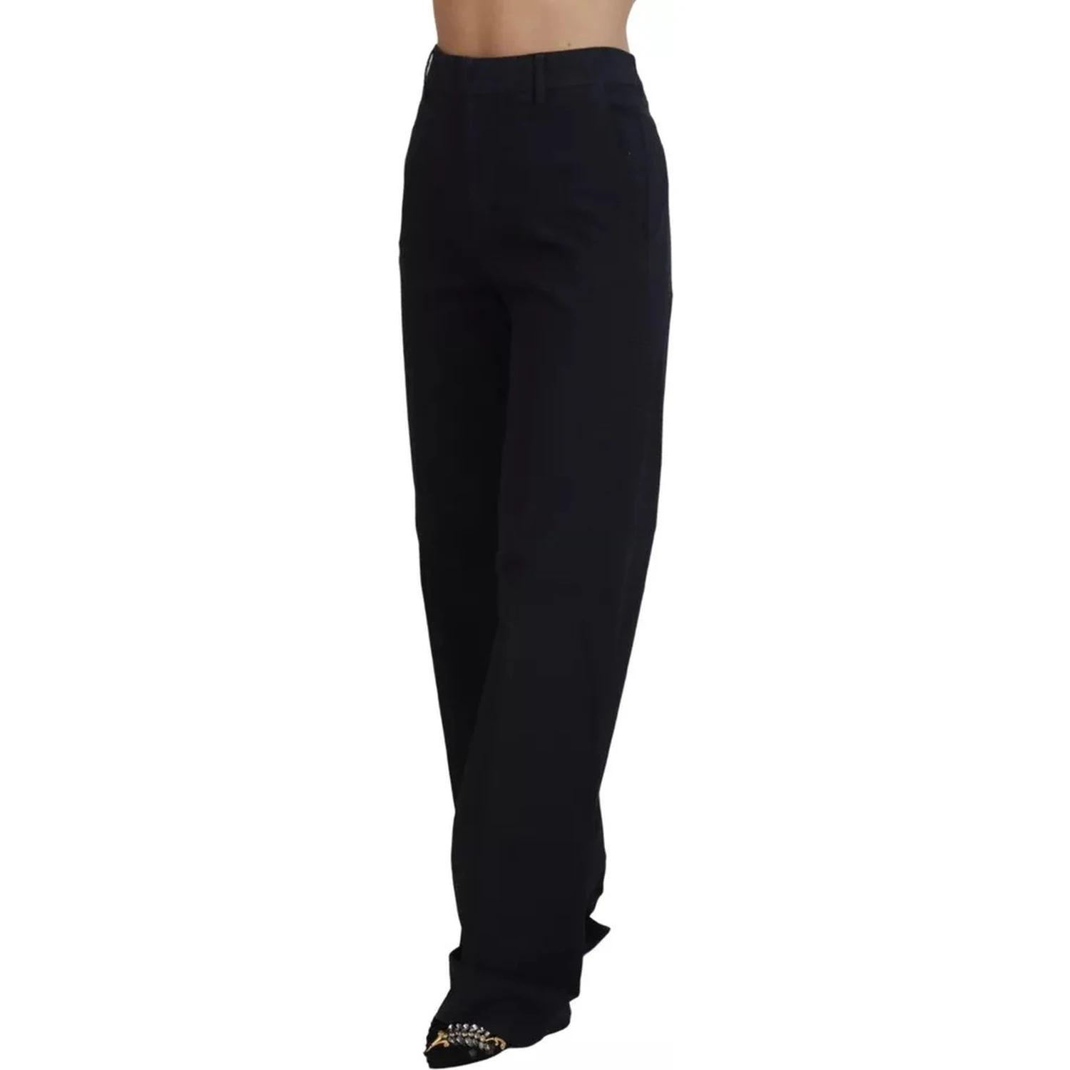 Black Checkered High Waist Straight Pants