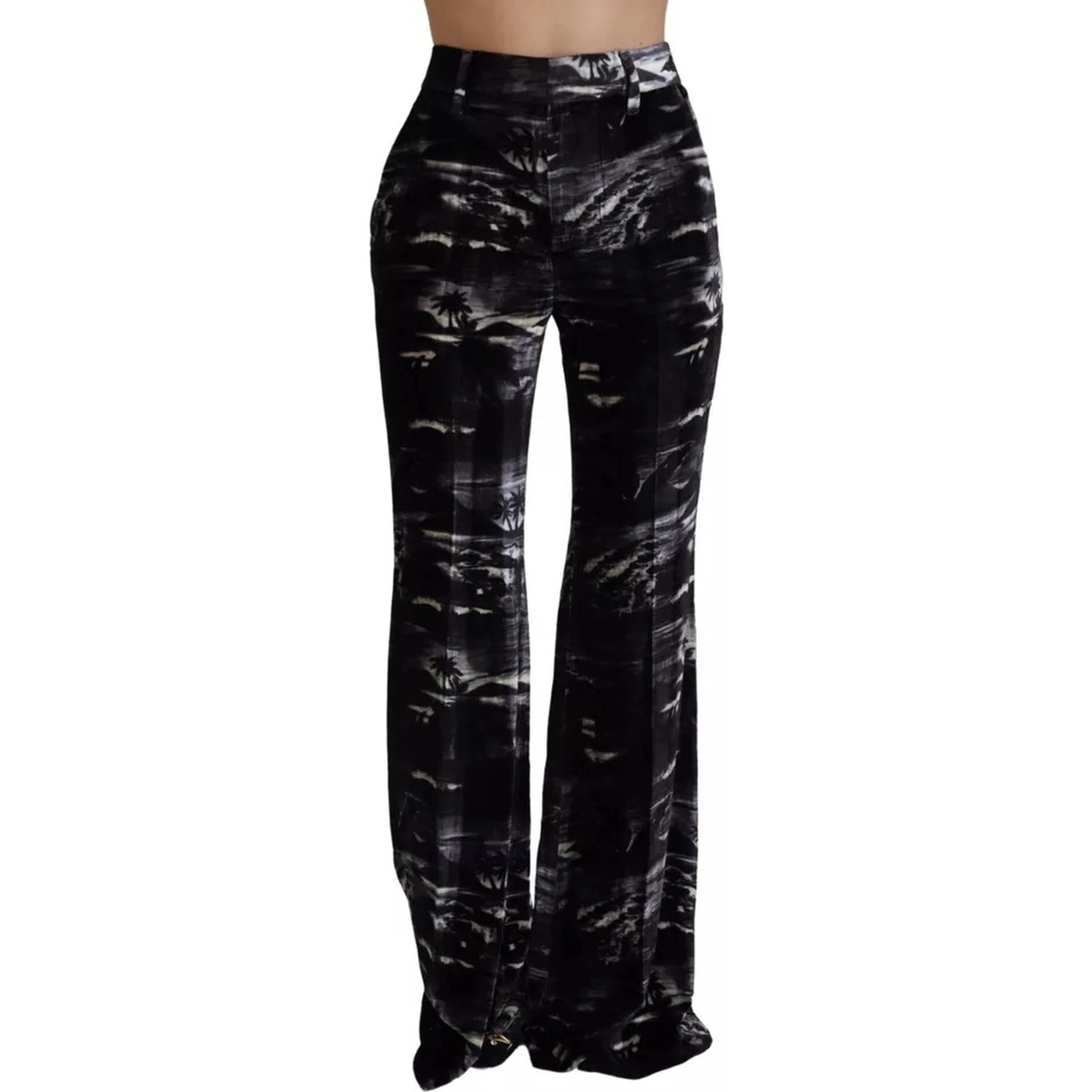 Black Printed High Waist Super Flare Pants