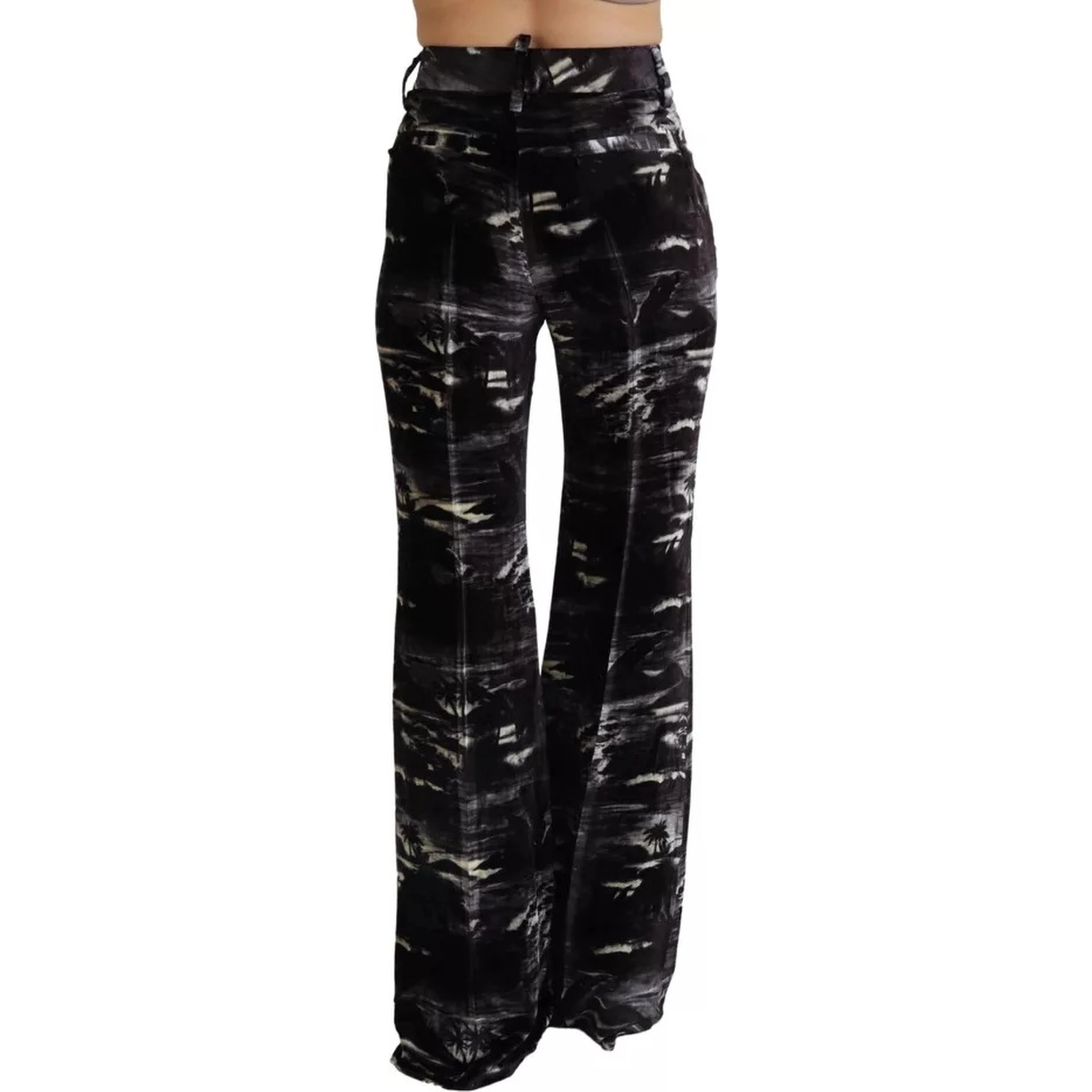 Black Printed High Waist Super Flare Pants