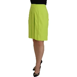Green High Waist Pleated A-line Knee Length Skirt