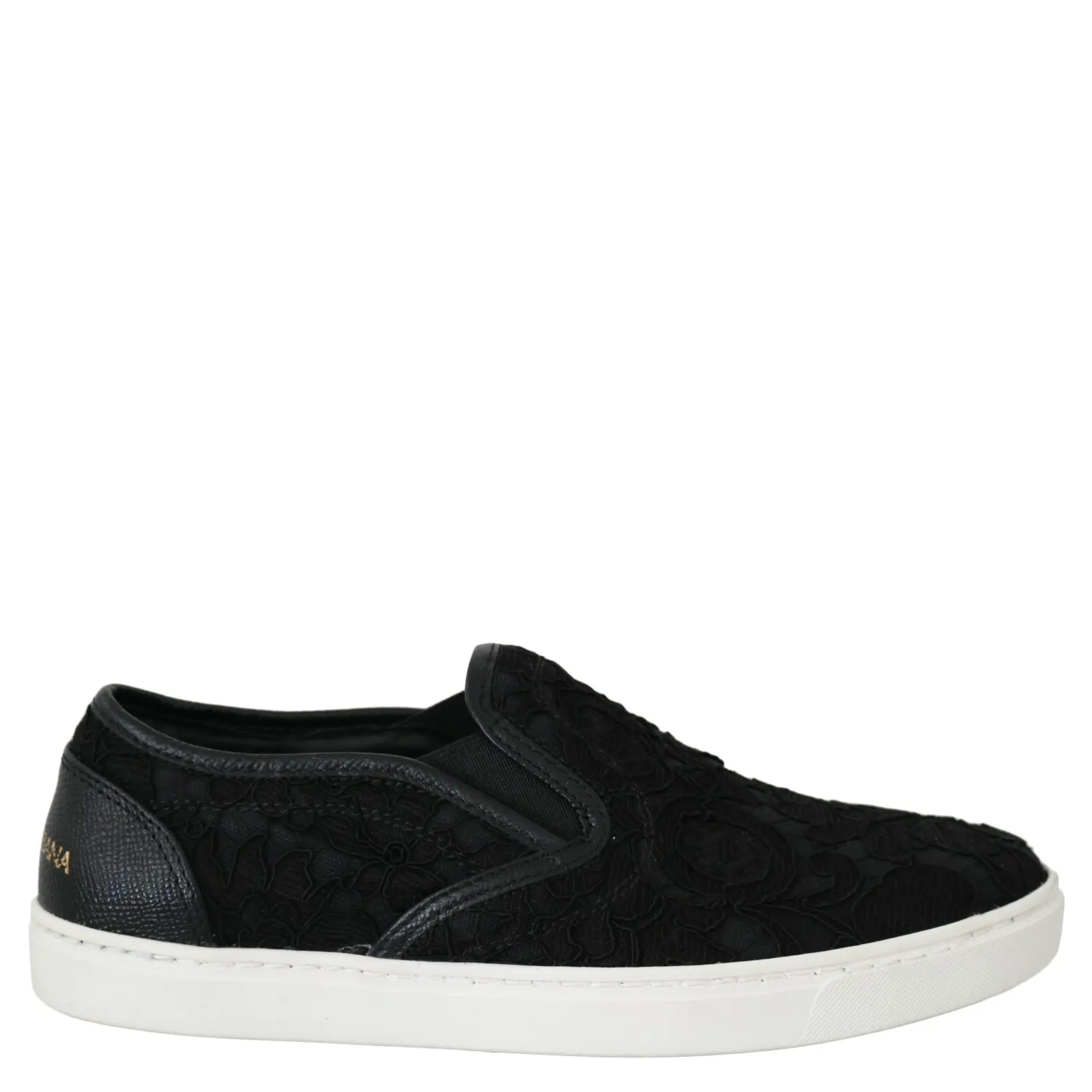Black Lace Leather Logo Flat Slip-On Sneakers