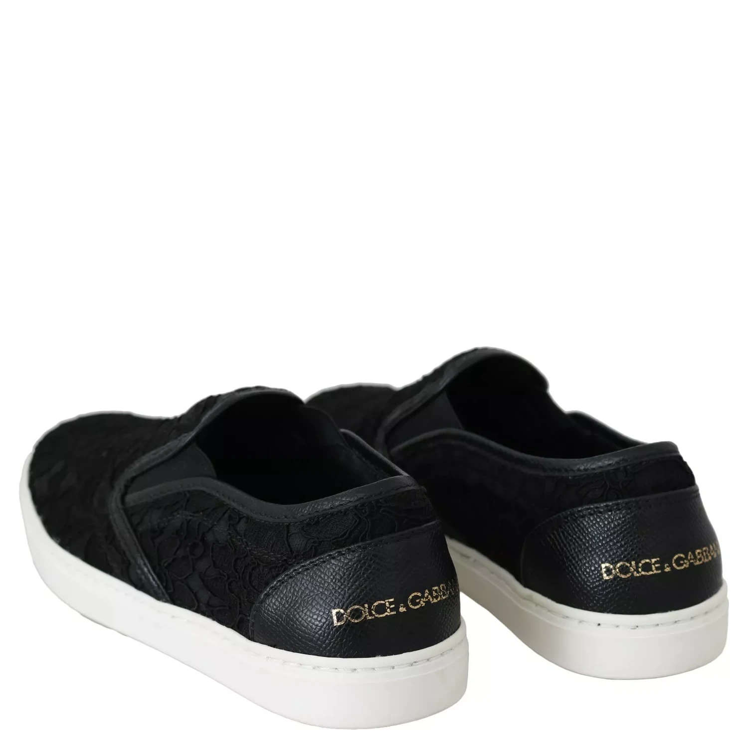 Black Lace Leather Logo Flat Slip-On Sneakers