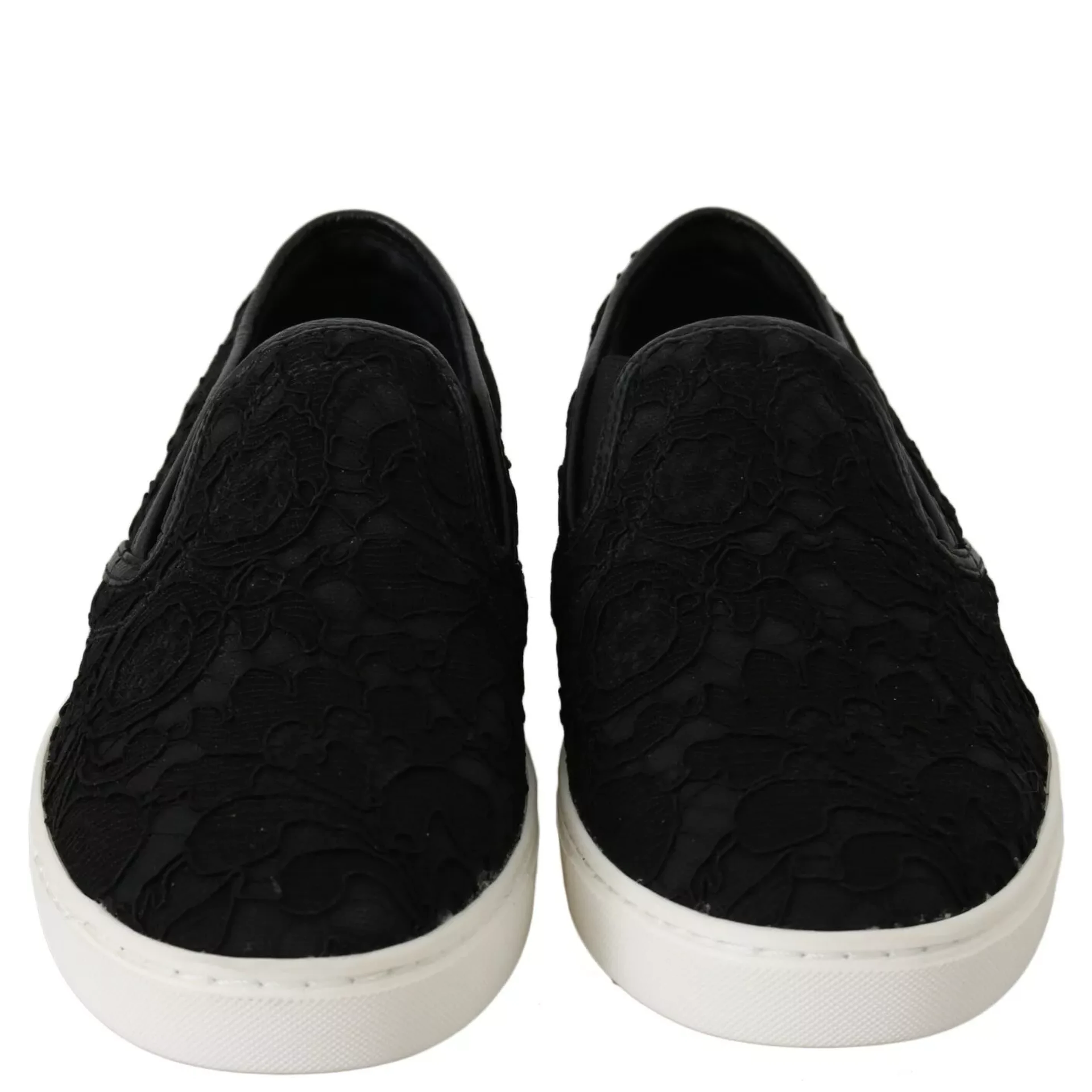 Black Lace Leather Logo Flat Slip-On Sneakers
