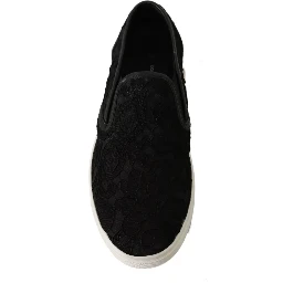 Black Lace Leather Logo Flat Slip-On Sneakers