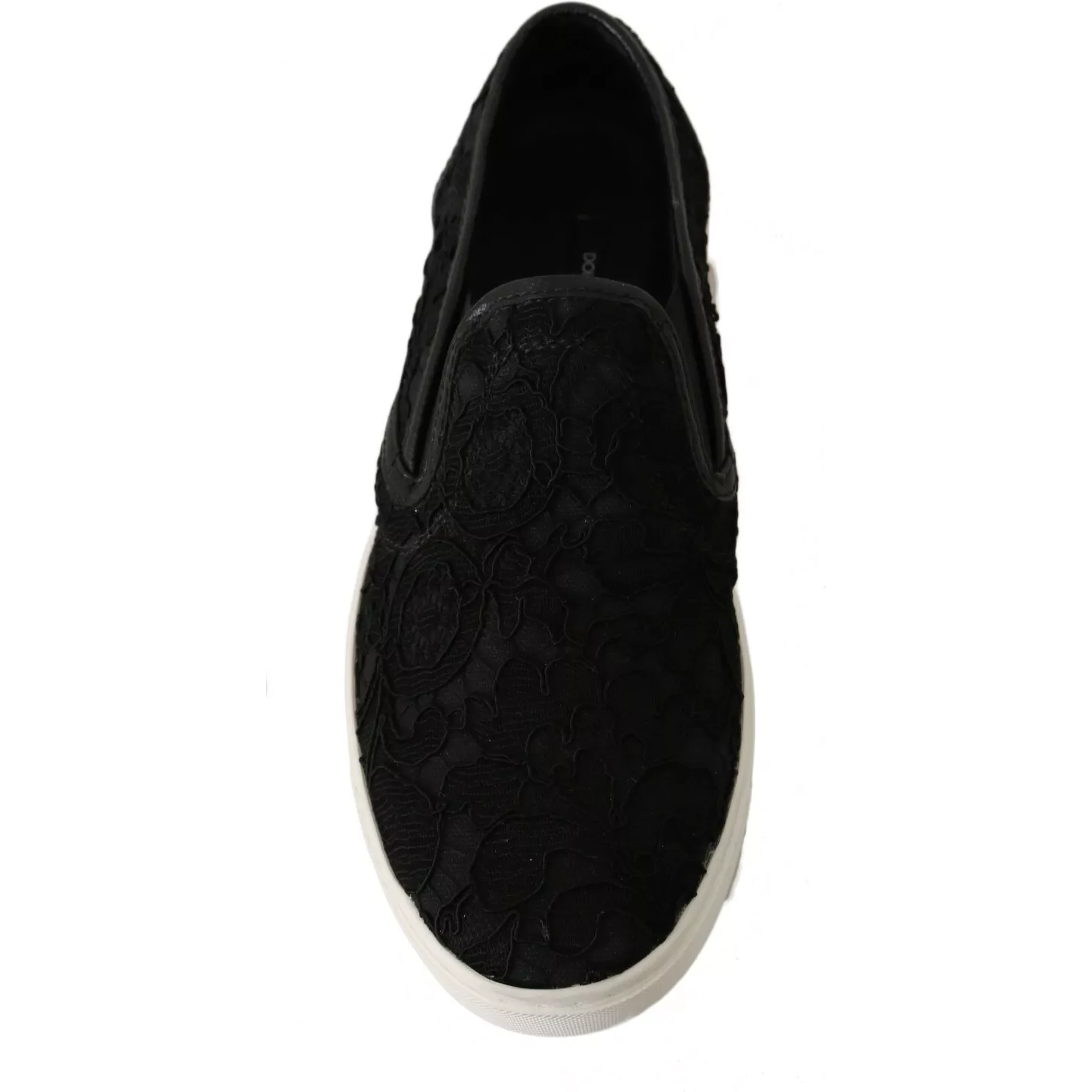 Black Lace Leather Logo Flat Slip-On Sneakers