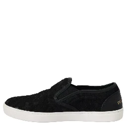 Black Lace Leather Logo Flat Slip-On Sneakers