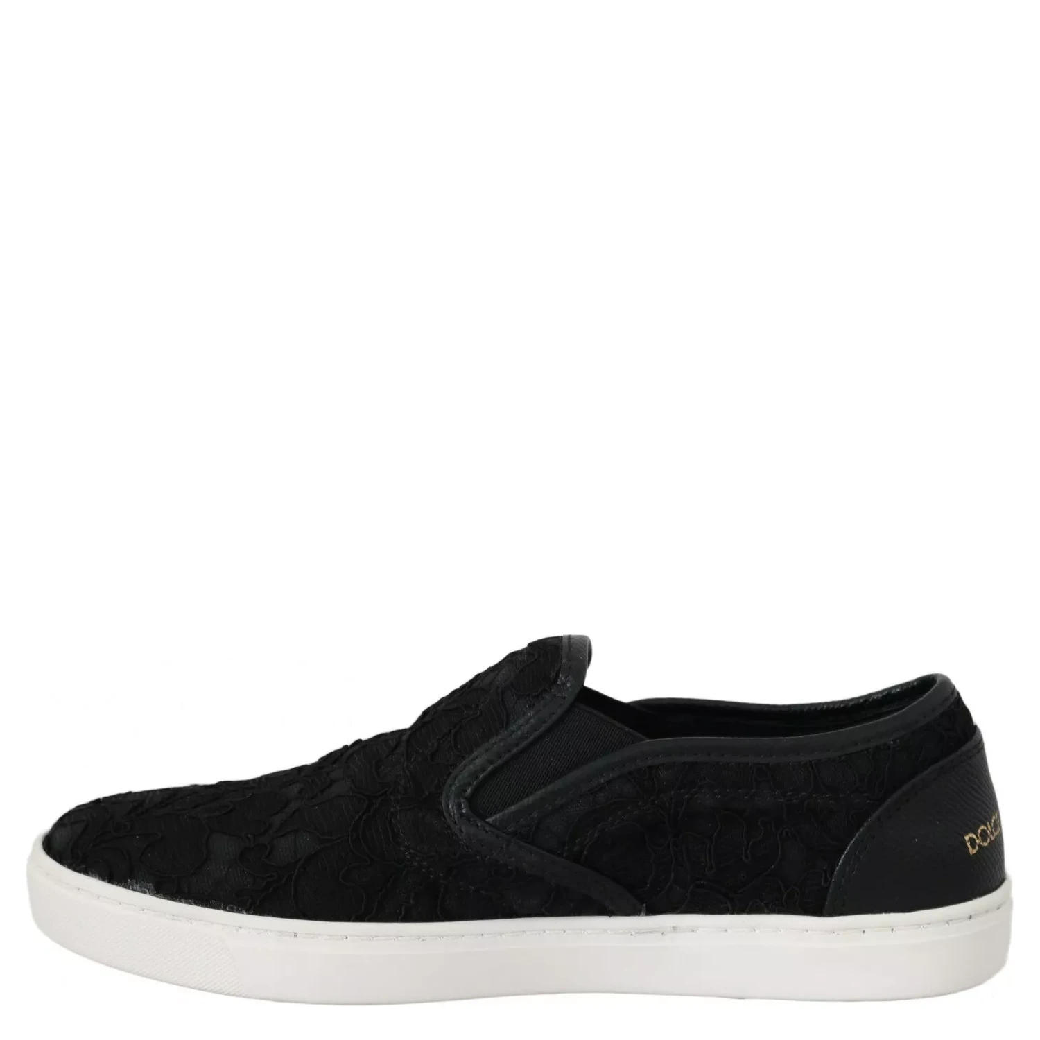 Black Lace Leather Logo Flat Slip-On Sneakers